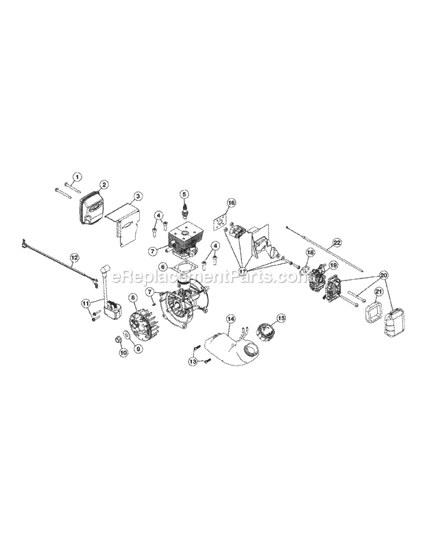 Engine Assembly Diagram and Parts List for HB226 41AS2SCG950 Cub Cadet Leaf Blower / Vacuum